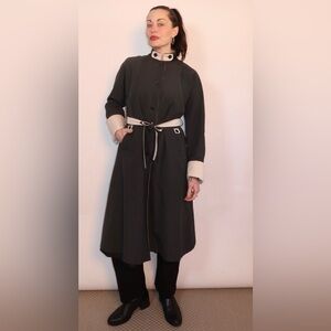 Stylish Black Trench Coat with White Accents